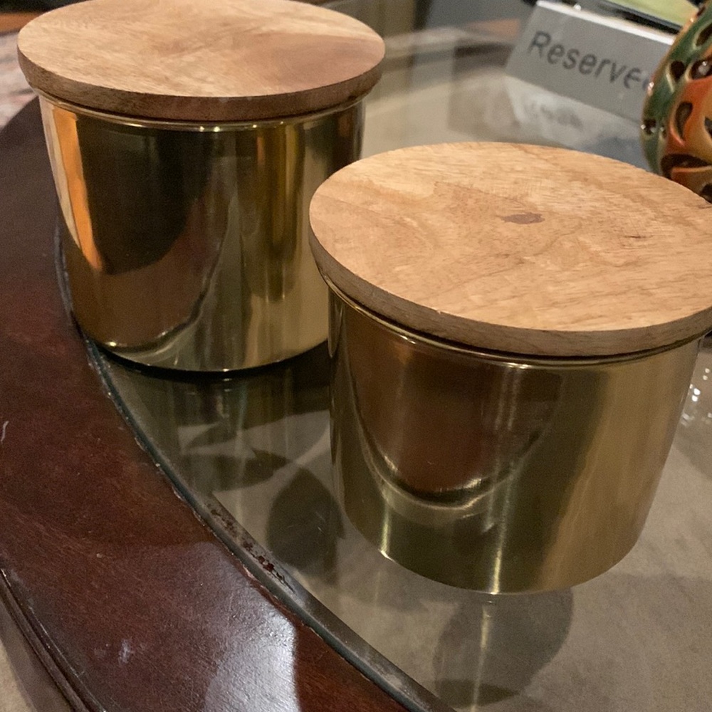 New 2 Gold with wood tops canisters